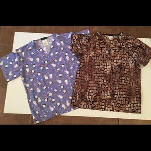Scrub tops women sz S Tafford 100% Cotton , UA Scrubs Holiday Spirit. lot of 2.